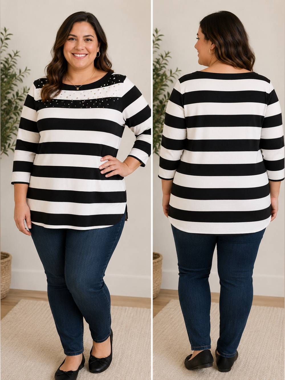Striped Top with Jewels NWOT
